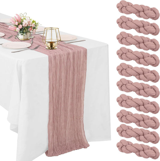 Skiennix Dusty Pink Cheesecloth Table Runner - 10FT Boho Vintage Sheer Runners for Weddings & Events