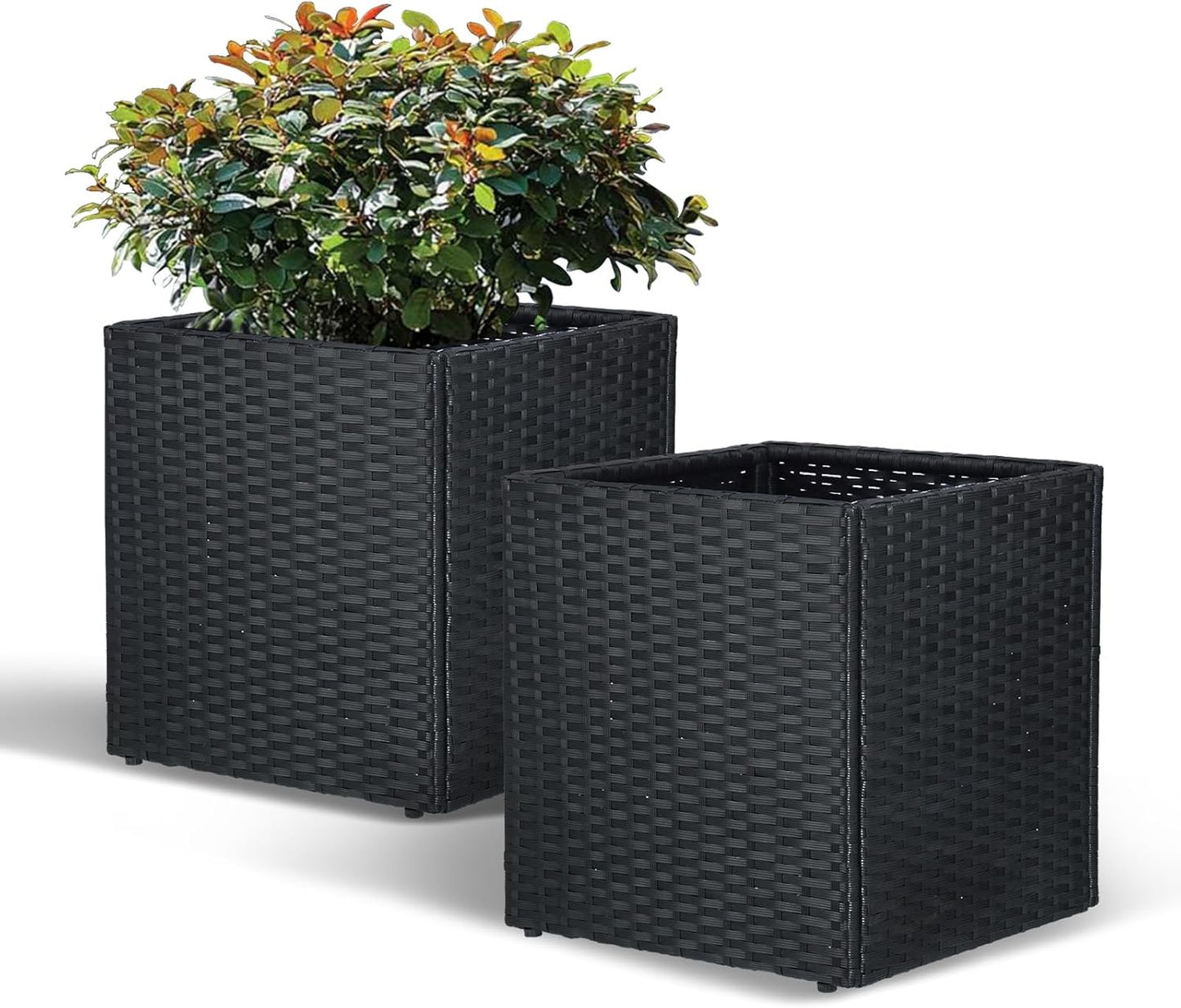 SUNNYPARK Large Square Planter Set - All-Weather PE Rattan with Removable Liner | Indoor/Outdoor Garden Pots