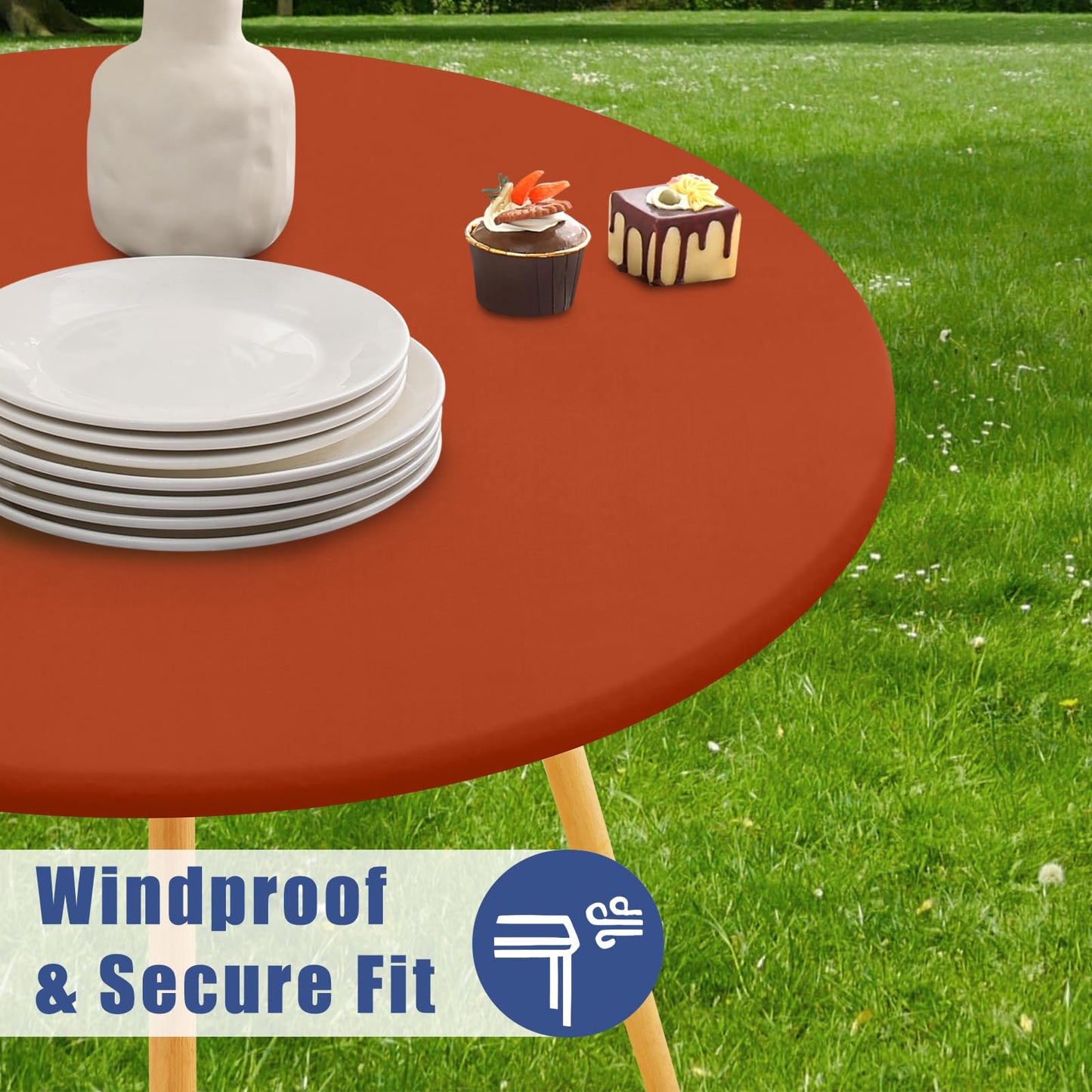 Moosfor Round Spandex Tablecloth, Elastic Fitted Waterproof Tablecloths for 18"-24" Tables, Stretch Washable Picnic Table Cover for Camping, Dining, Indoor and Outdoor, Rust