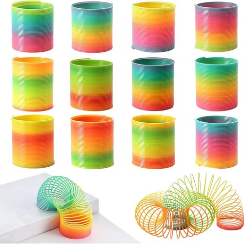 JOHOUSE Rainbow Magic Spring Toys - 12 Colorful Plastic Party Favors for Kids | Ideal for Birthday Goodie Bags