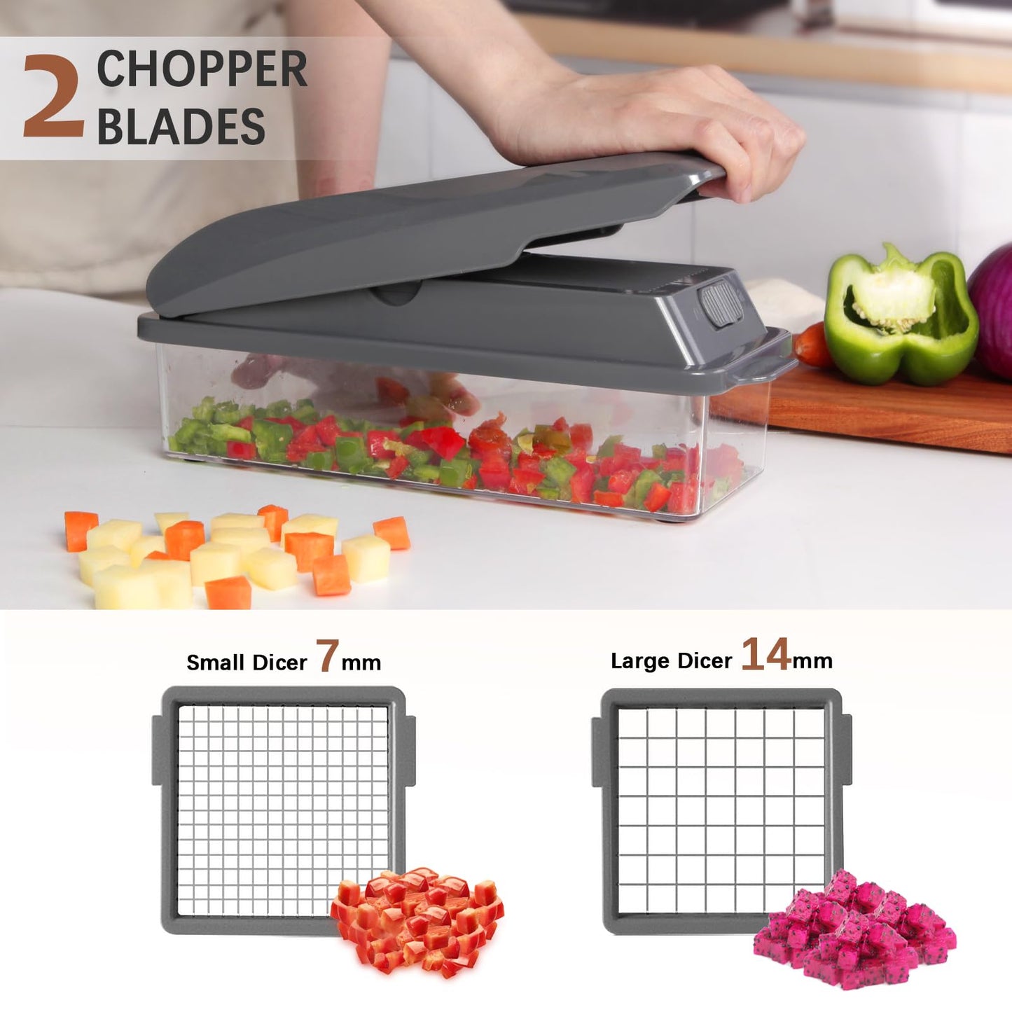 LHS Professional Multifunctional Vegetable Chopper Pro Food Chopper with Food Storage Containers, Mandoline Slicer Onion Dicer Fruit Cutter, Kitchen Gadgets and Home Essentials(7 in 1, Black)