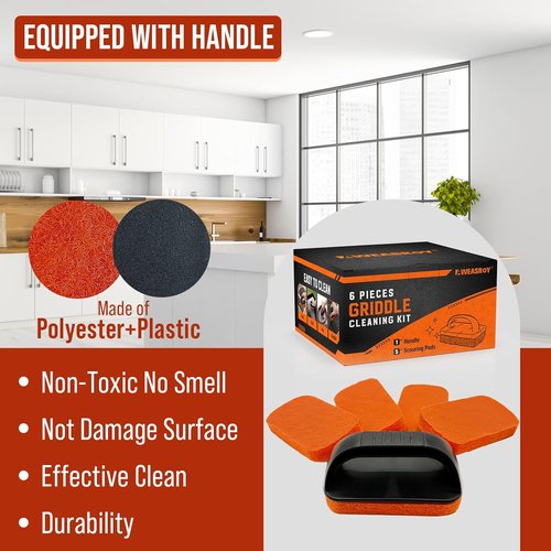 Blackstone 6-Piece Griddle Cleaning Kit - Non-Scratch Scouring Pads with 5 Scrubber Pads & Handle