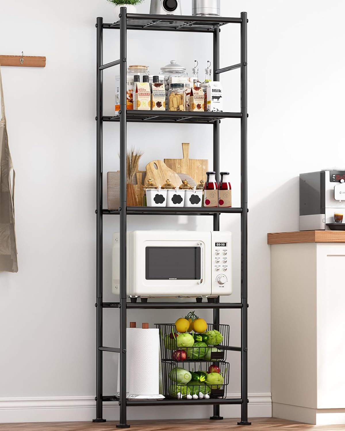 Sakugi 5-Tier Storage Shelves - Heavy-Duty Metal Organizer for Garage, Pantry & Kitchen | 18.4" W x 12.6" D x 57.4" H, Black