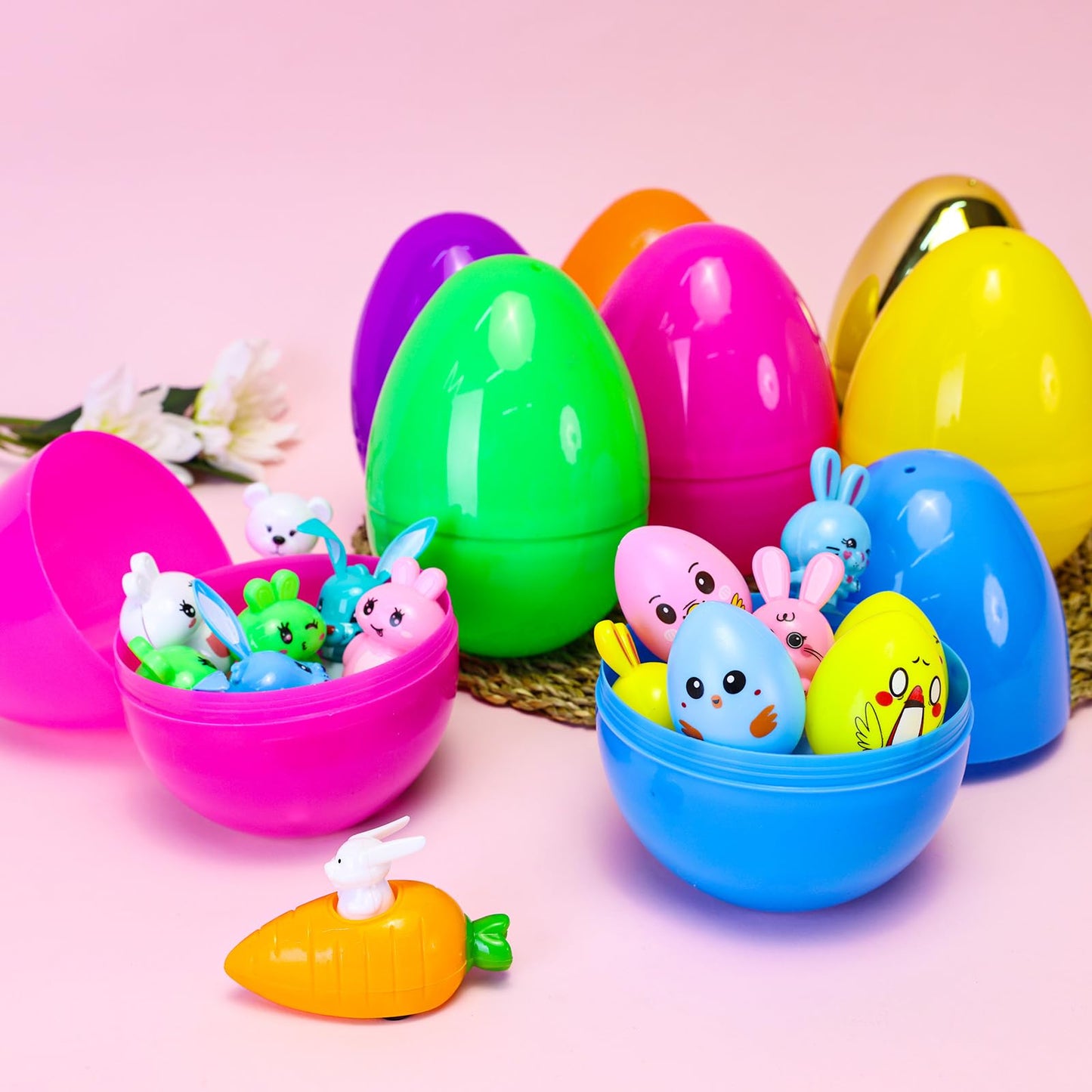 MGparty 12 Pcs 6 Inch Easter Eggs Fillable, Large Easter Eggs with Golden Eggs, Jumbo Plastic Empty Eggs Bulk for Easter Egg Hunt, Basket Stuffers, Party Favors, Classroom Prizes and Decorations