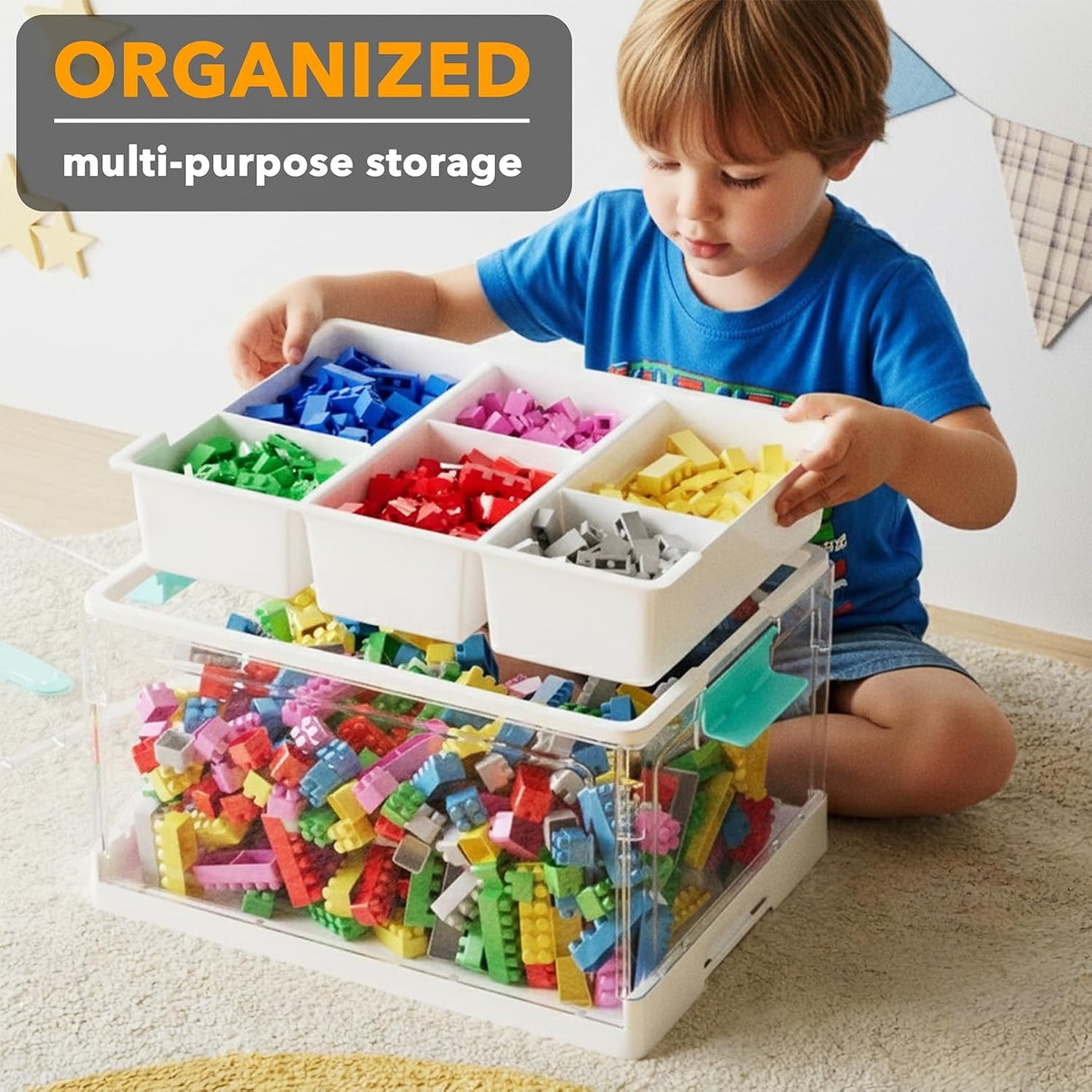 SpaceAid Craft Organizer - 24 QT Clear Plastic Storage Box with Lid, Removable Trays & Dividers