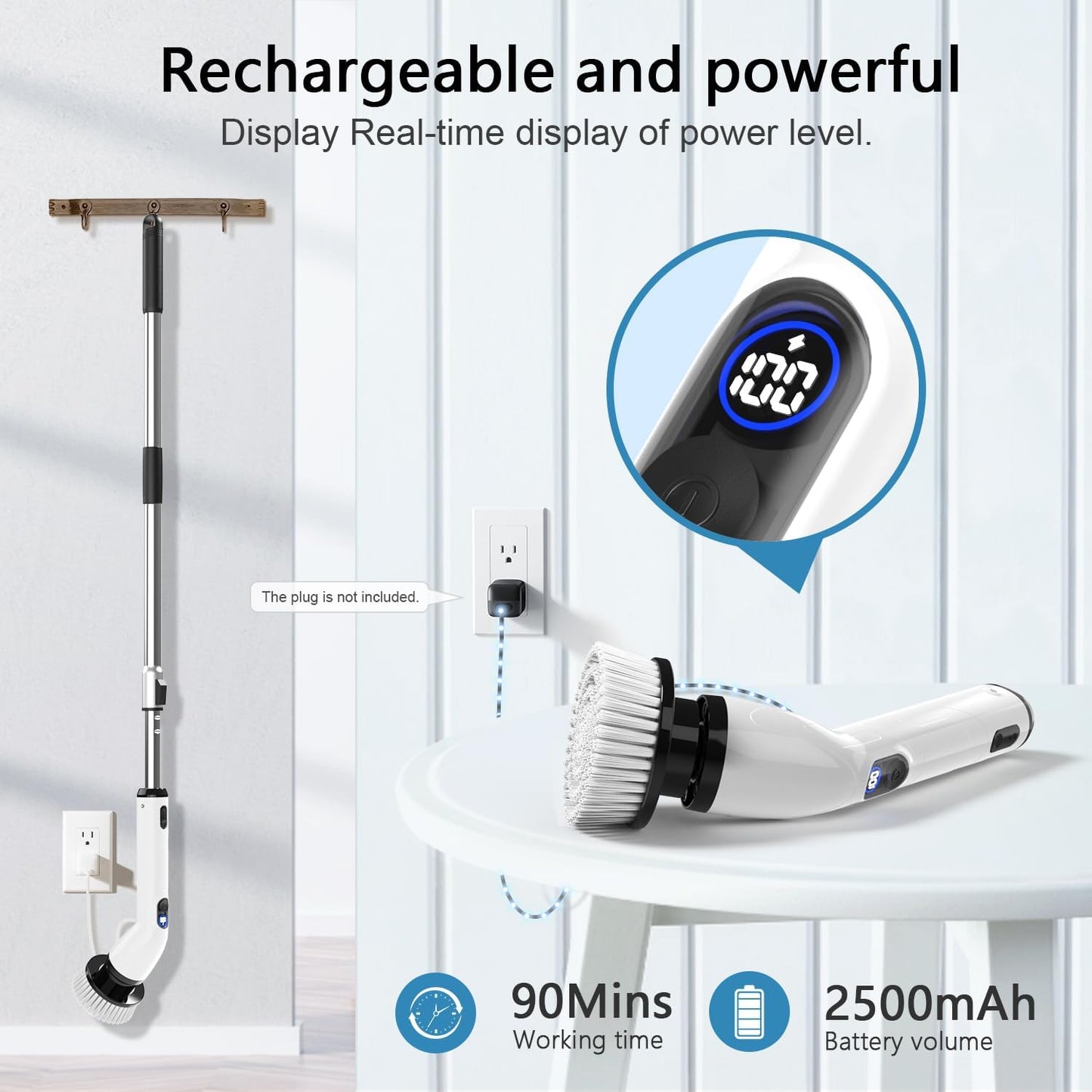 TUYU Electric Spin Scrubber - Cordless IPX7 Waterproof Bathroom Cleaner with Adjustable Handle | Powerful LCD Display