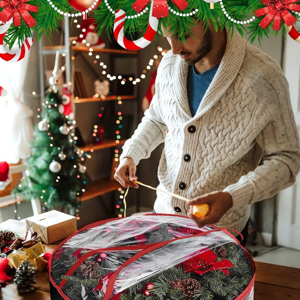 ProPik Christmas Wreath Storage Bag - 30" Waterproof Clear PVC Container | 2 Pack for Holiday Decor