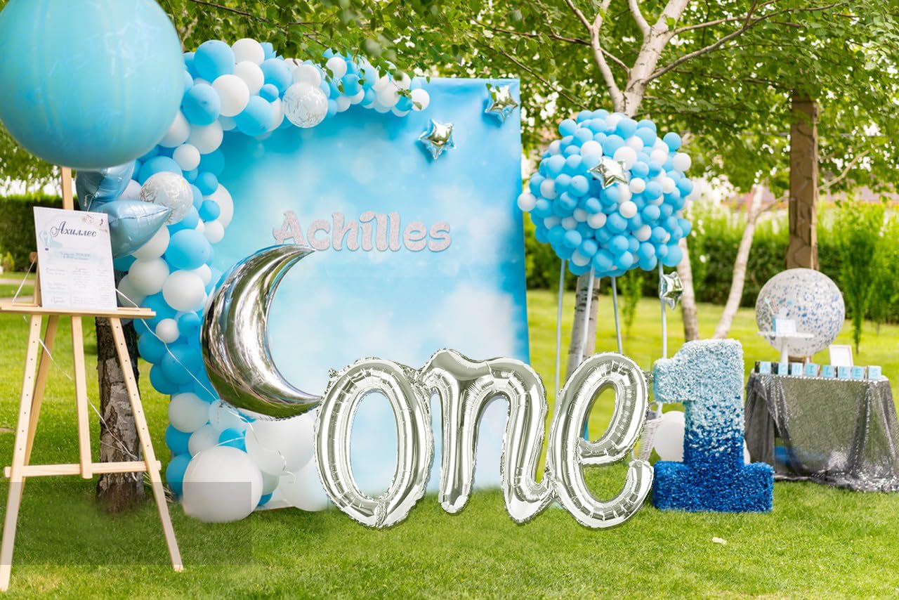 Silver One Balloons for 1St Birthday, 1 Year Old Balloon Birthday Decorations for Boys Girls, Giant Birthday Number One Balloons