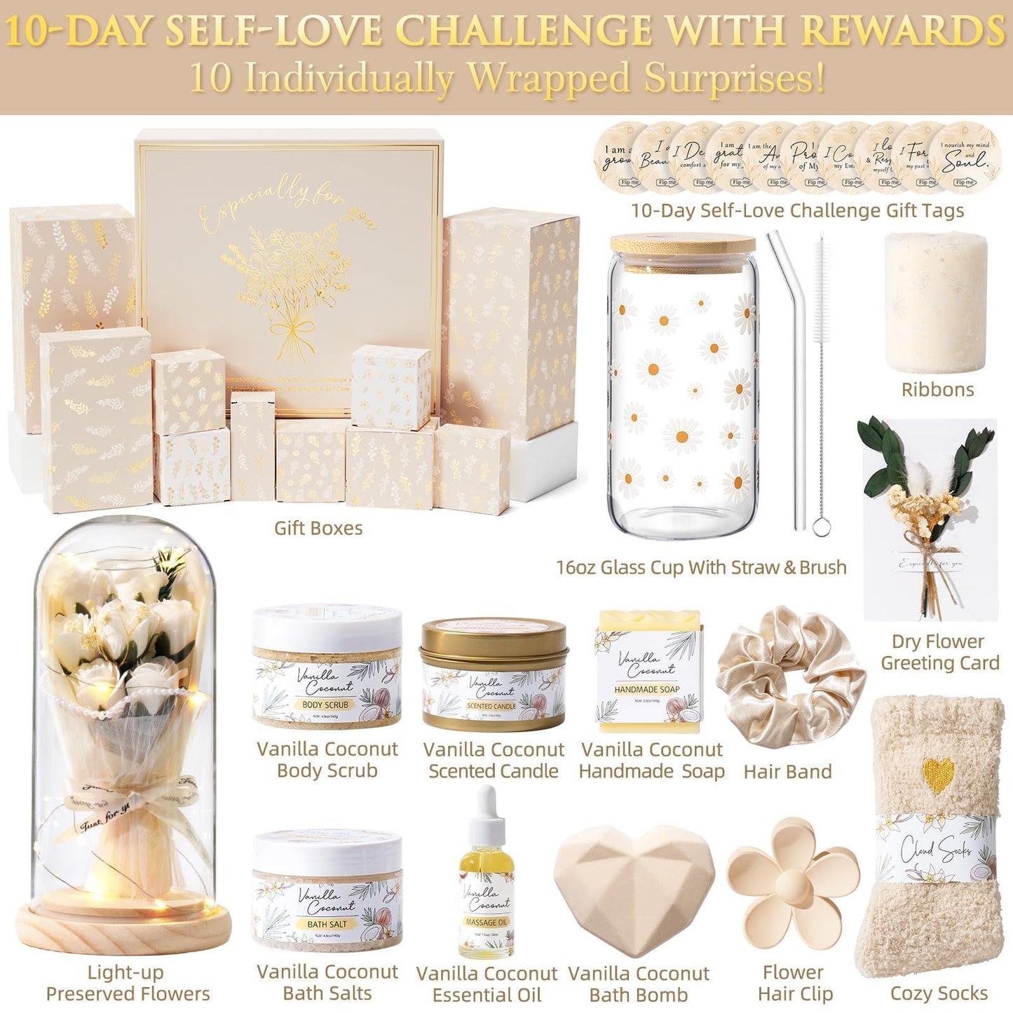 Qinline SPA Gifts for Women & Teen Girl – 10 PCS Mothers Day Birthday Gift Basket, Luxury Self Care Home Bath Set for Relaxing, Get Well Soon Care Package & Pampering Gifts for Her Friend Daughter Mom