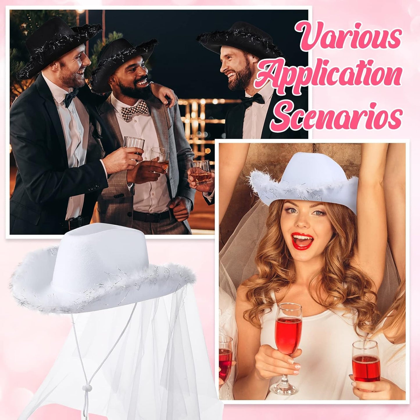 Unittype 12 Pcs Women Cowgirl Cowboy Hats Bachelorette Cowboy Hats for Bridal Shower Wedding Engagement Halloween Cosplay