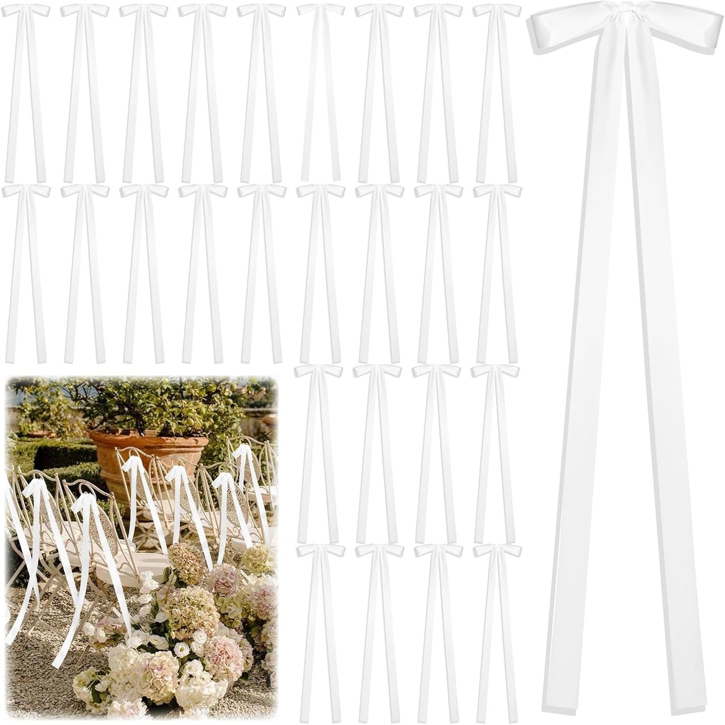 Regine Switzerland 24 Pcs Large White Ribbon Bows - Elegant Wedding Chair Decorations