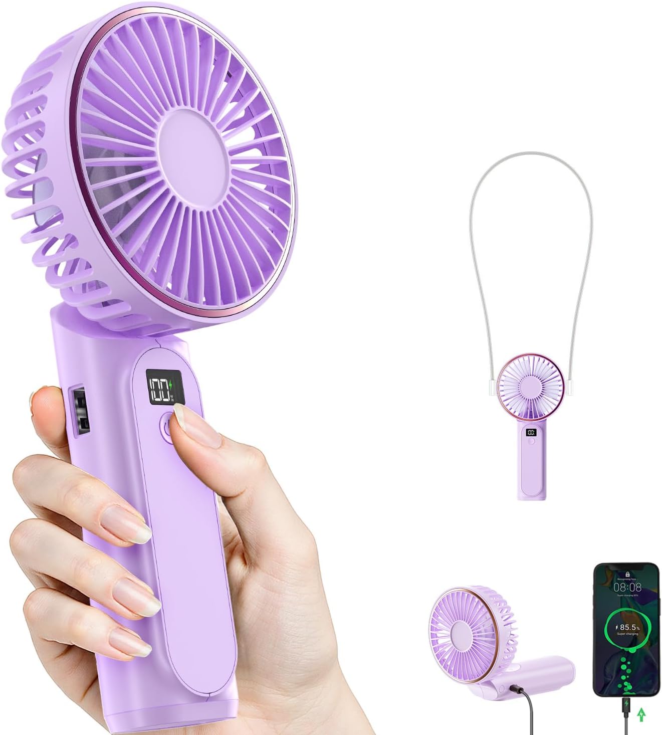 TUNISE Portable Handheld Fan - 4000mAh Battery, 6 Speed Settings, USB Rechargeable & Adjustable