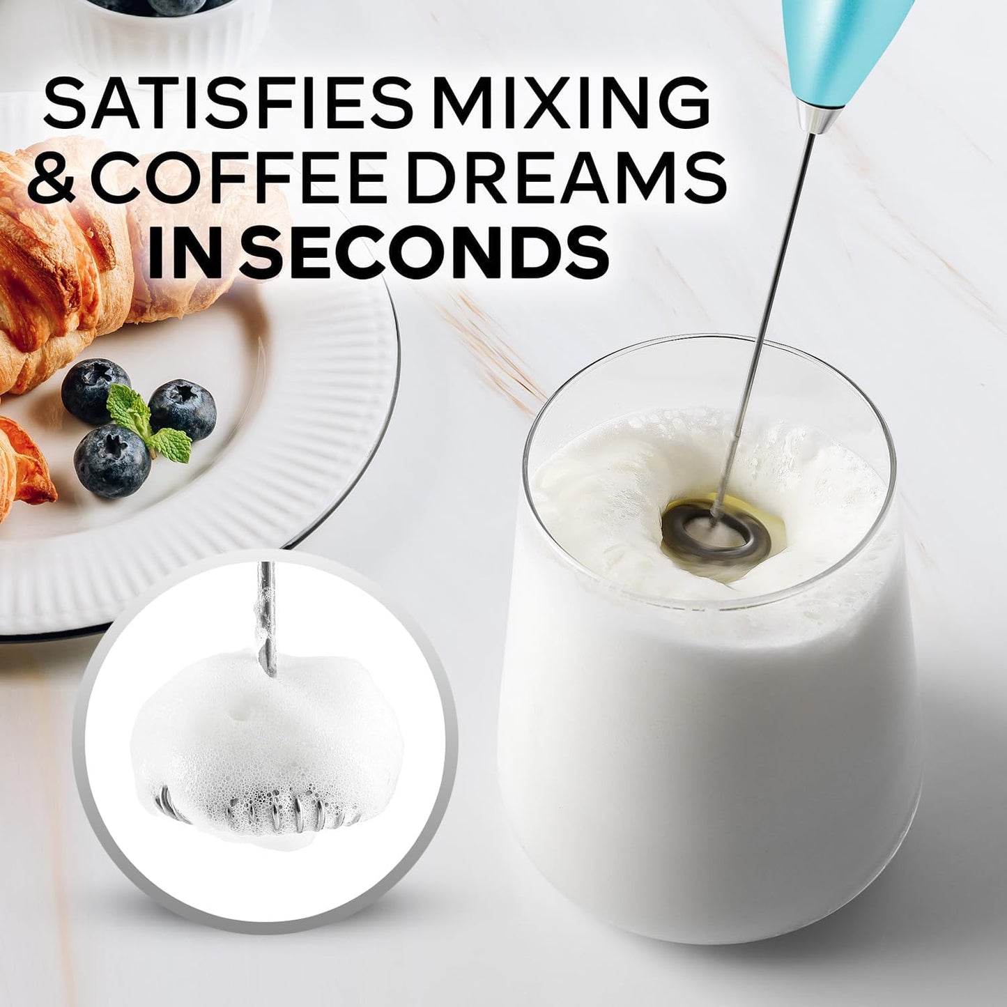 Zulay Kitchen Milk Frother Wand - Ultra-Fast Handheld Drink Mixer with 4 AA Duracell Batteries | Perfect for Coffee, Lattes, Cappuccino, Matcha & Creamer