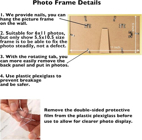 JCJMY Gold Picture Frame 6x11 - Versatile Wall Hanging or Tabletop Display with Shatter-Resistant Plexiglass