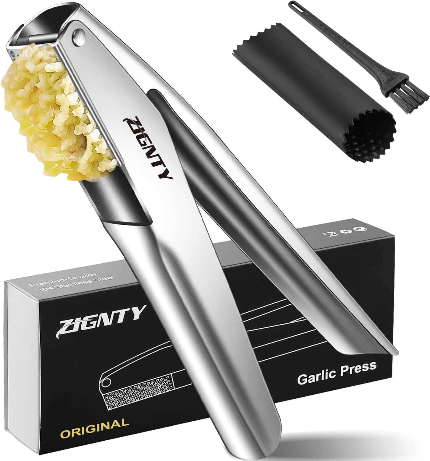 Skiennix Garlic Press - Premium Stainless Steel Mincer Tool with Ergonomic Handle | Rust Proof & Dishwasher Safe