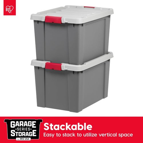 IRIS USA 20 Gallon Lockable Storage Totes - Heavy-Duty Gray Containers for Garage Organization | 6 Pack
