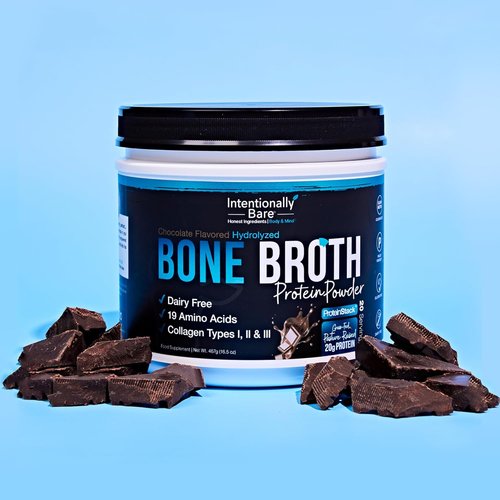 Intentionally Bare Bone Broth Protein Powder - Chocolate Flavor, Grass-Fed, Dairy-Free | 20 Servings with Multi Collagen Peptides