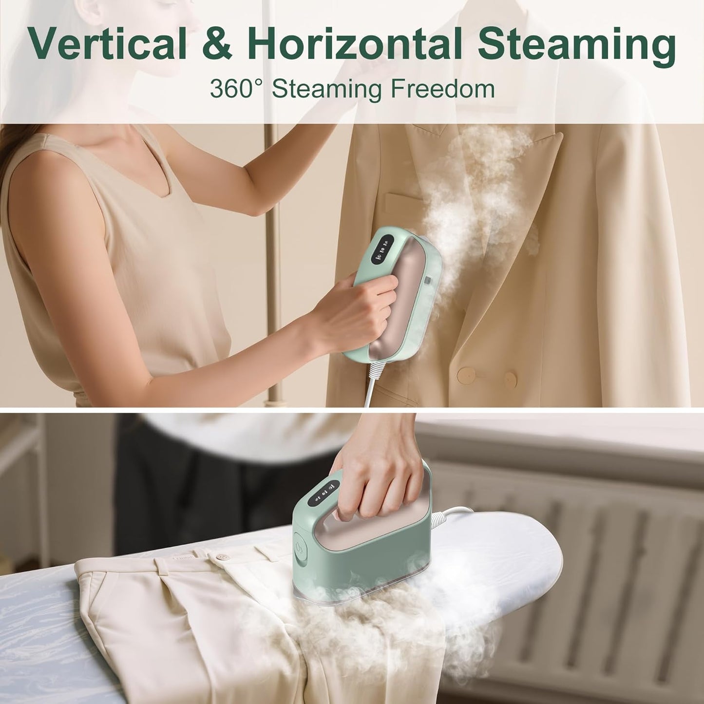Newbealer Smart Steam Iron - 1200W Turbocharged with 3 Steam Modes, 45s Heat-Up, Nonstick Soleplate | 6oz Tank
