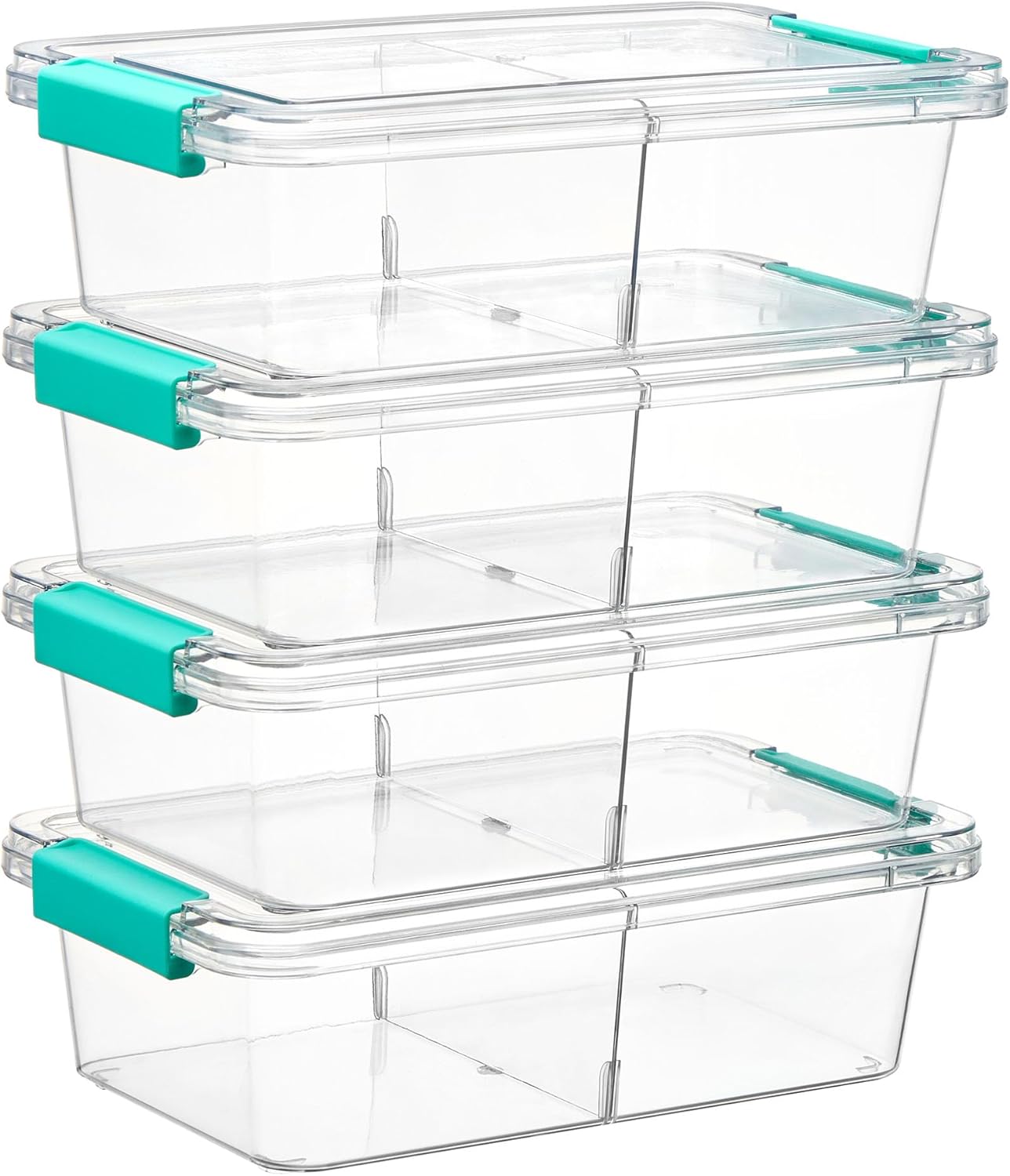 Vtopmart Clear Pencil Box - 4 Pack 1.5Qt Plastic Organizer with Removable Divider | Stackable Storage for Art Supplies