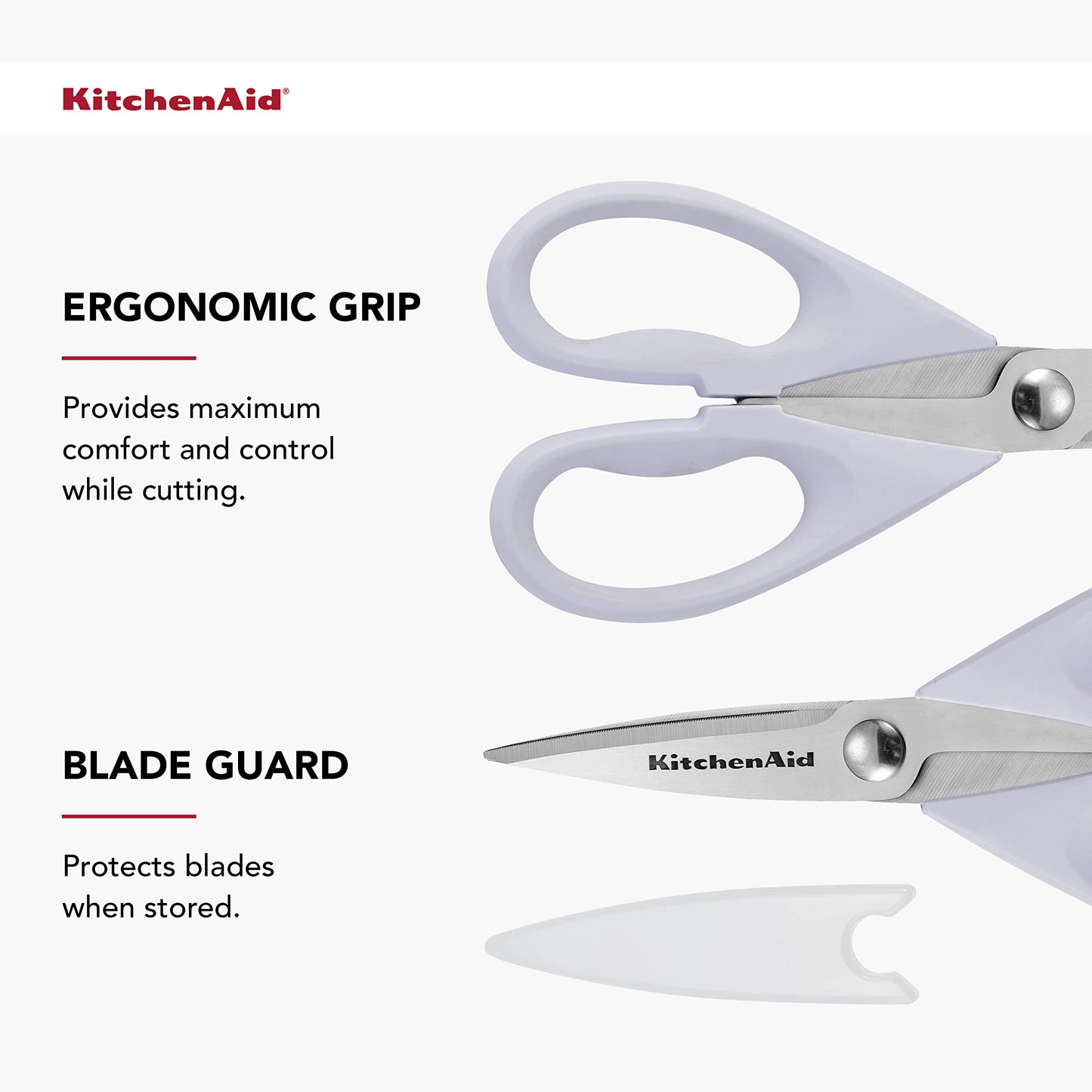 KitchenAid All Purpose Kitchen Shears with Protective Sheath Durable Stainless Steel Scissors,Dishwasher Safe,Soft Grip Comfort Handle,8.72 Inch,Lavendar Cream,(Pack of 2)