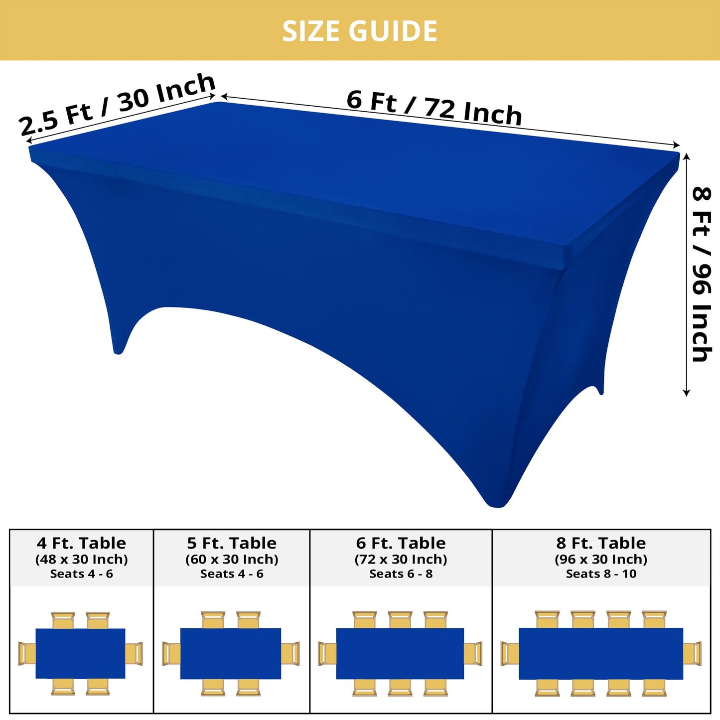 Utopia Kitchen Spandex Tablecloth 2 Pack [6FT, Royal Blue] Tight, Fitted, Washable and Wrinkle Resistant Stretch Table Cloth Rectangle Cover for Trade Show, Weddings & Parties [72Lx30Wx30H Inch]