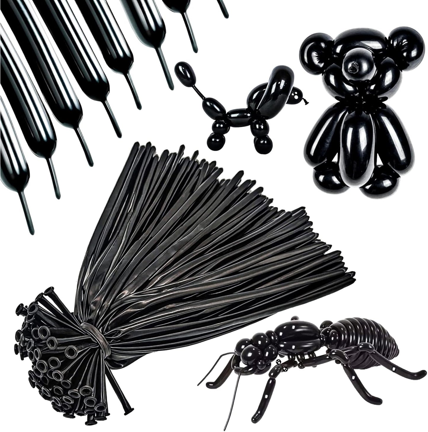 Skiennix 260 Long Balloons - 100 Pack Black Twisting Latex for Animal Models | Perfect for Parties & Events