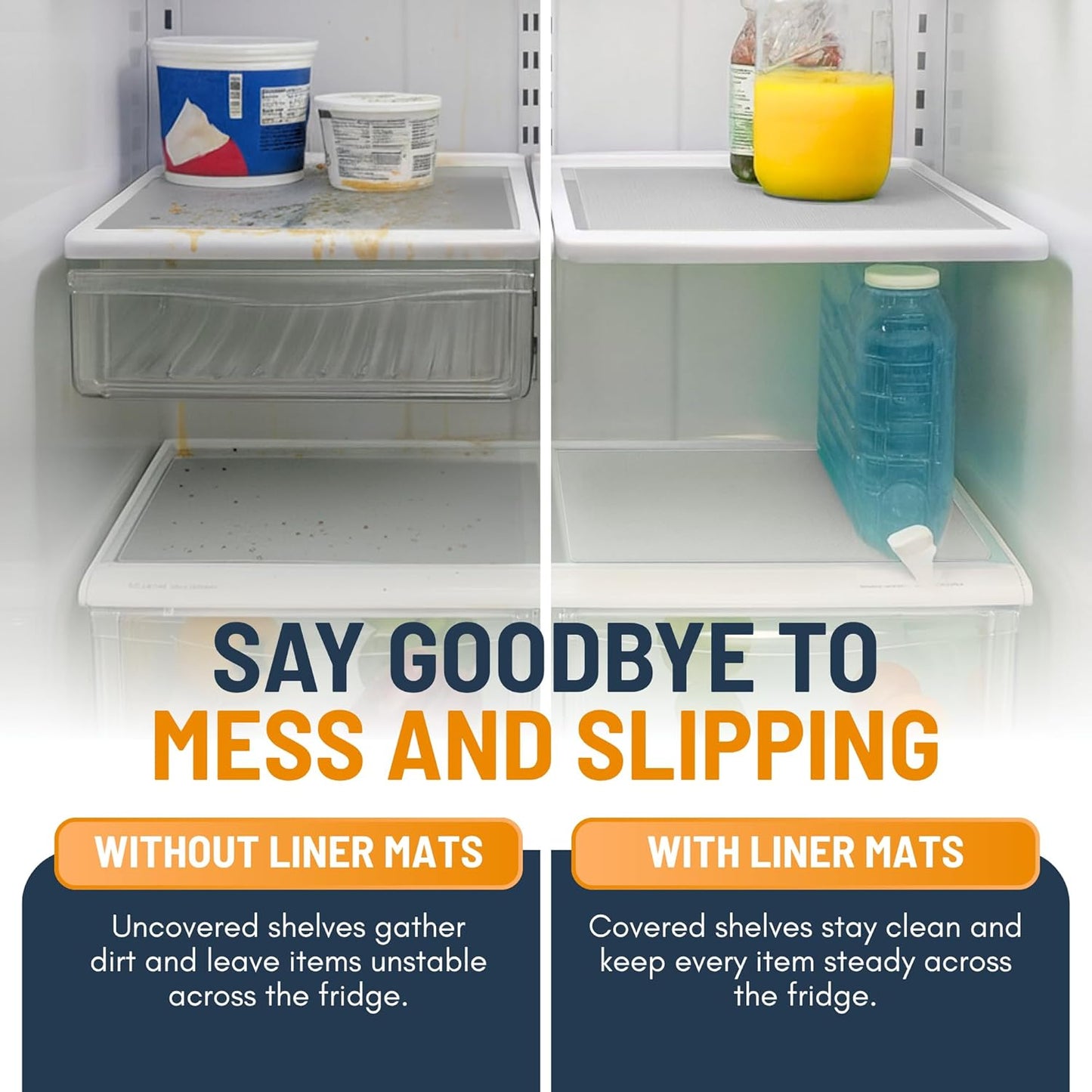 Linda’s Essentials Refrigerator Liners - Non-Adhesive, BPA-Free Shelf Mats | 8 Pack, Easy to Clean, Clear