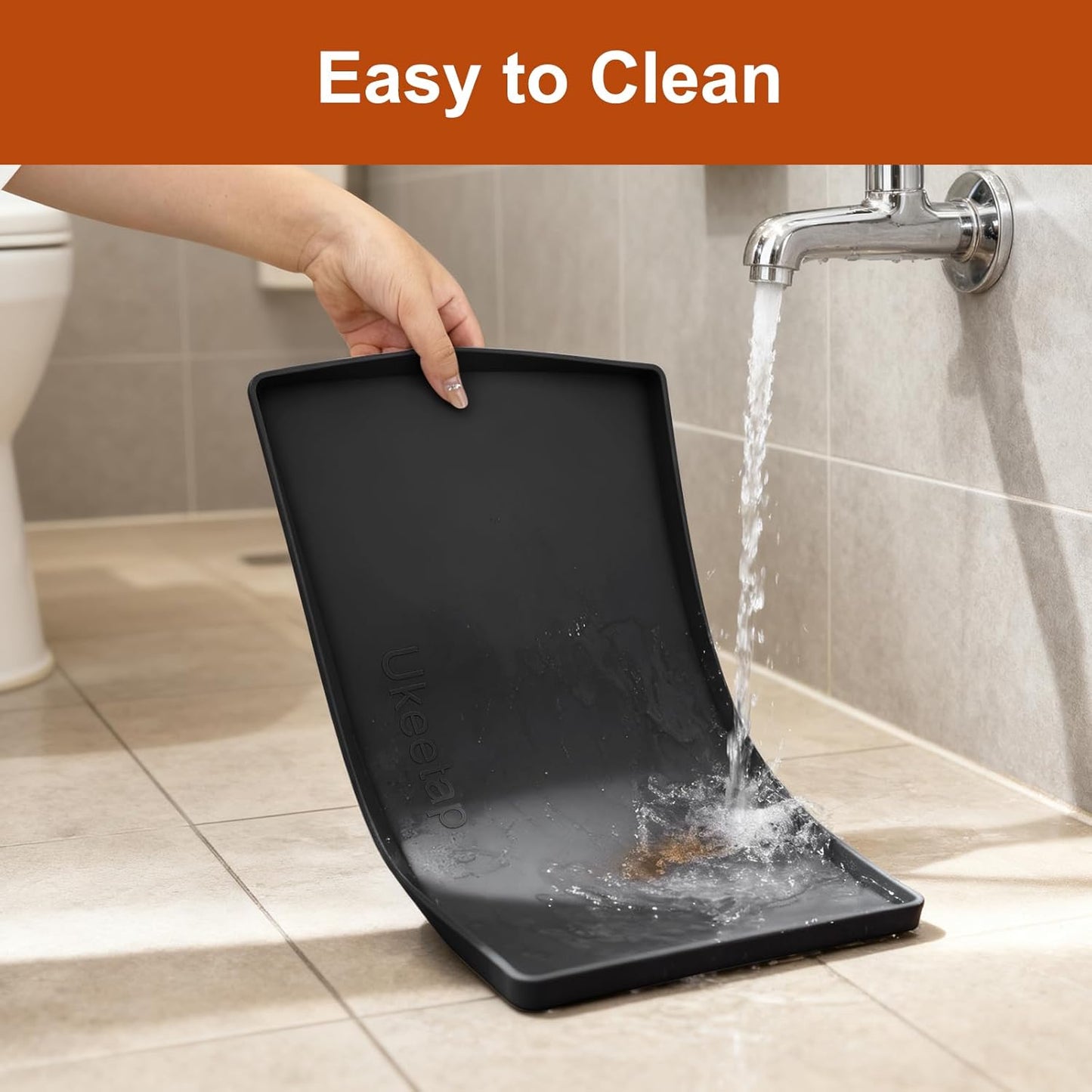 Ukeetap Extra Thick Silicone Dog & Cat Food Mat - Waterproof, Non-Slip, 19” x 12”, Black