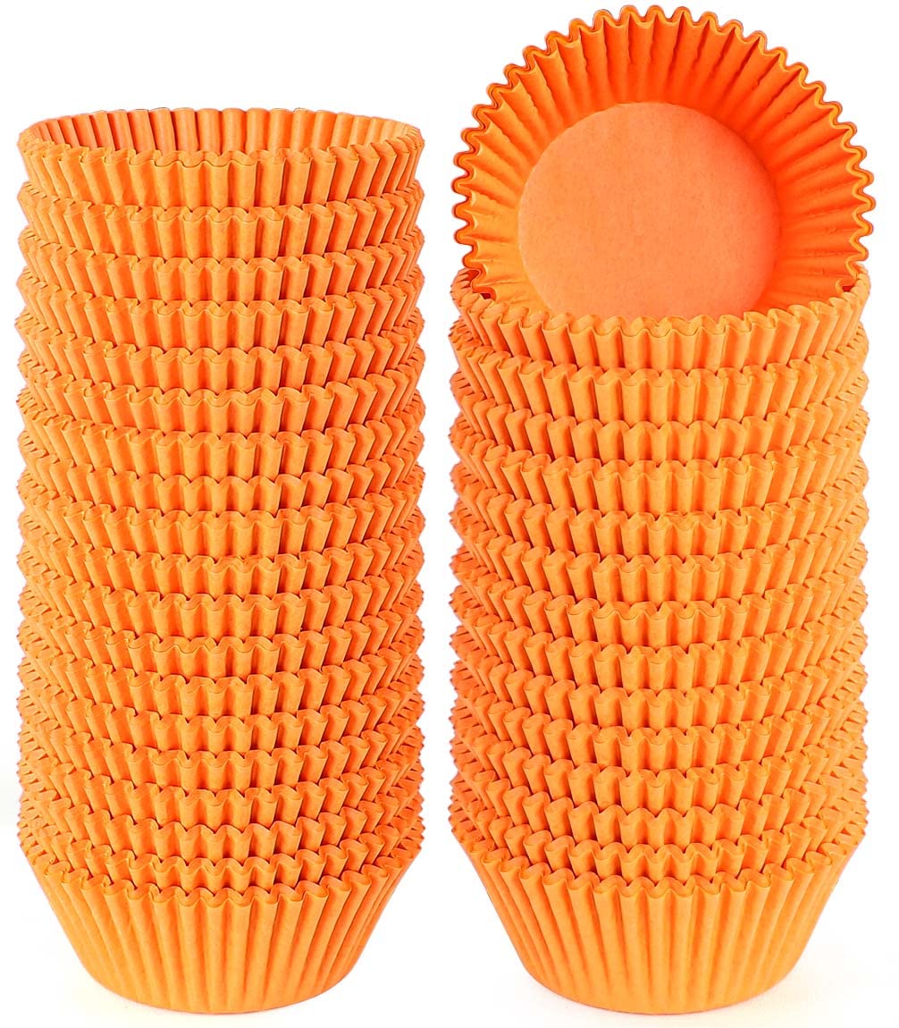 Caperci Standard Orange Cupcake Muffin Liners 500-Count, No Smell, Food Grade & Grease-Proof Paper Baking Cups (Orange)