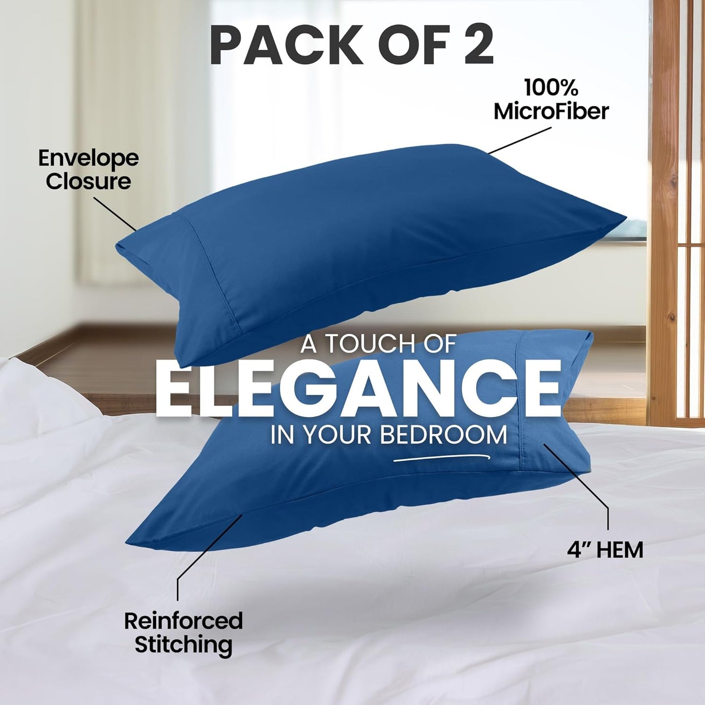Utopia Bedding Queen Pillow Cases - Soft Brushed Microfiber - 2 Pack, 20 x 30 Inches | Dusk Blue
