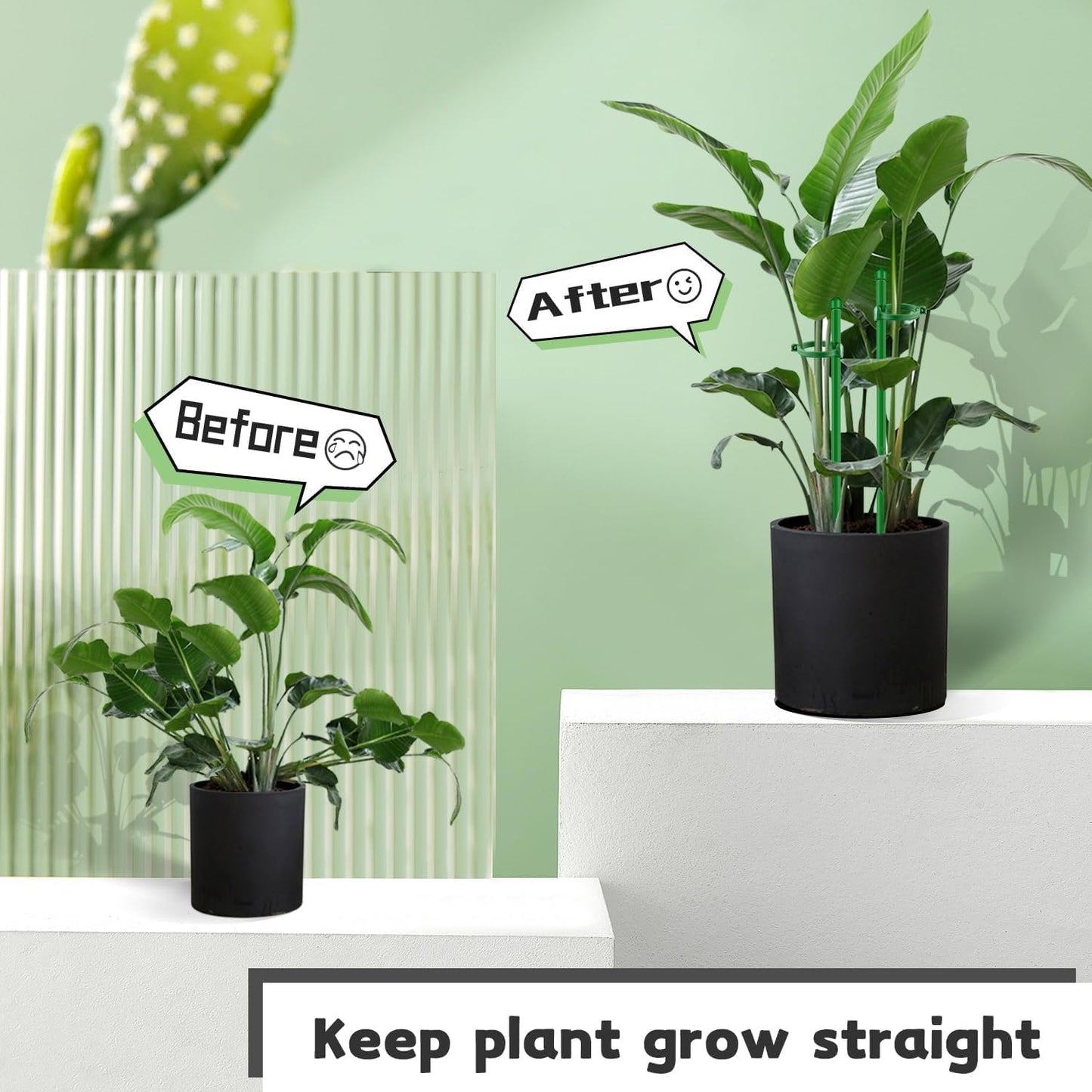 SupKing Plant Stakes - Adjustable 17" & 11" Support for Indoor/Outdoor Plants | 16 Pcs Orchid Sticks with Clips & 20 Ties (Green)