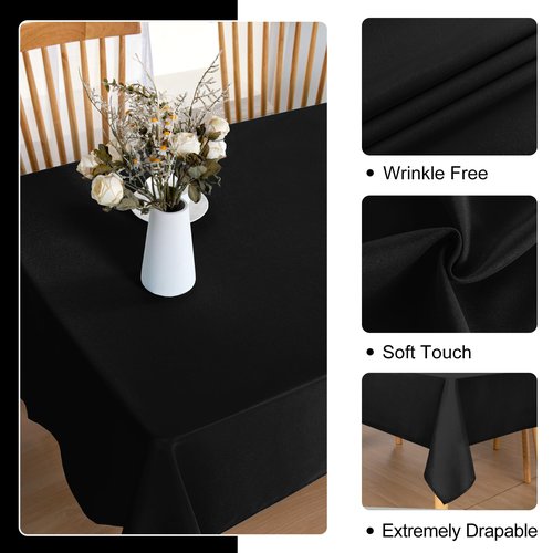 DWCN Rectangle Tablecloth - 60 x 84 Inch - Waterproof Stain and Wrinkle Resistant Washable Table Cloth, Decorative Fabric Table Cover for Kitchen Dining Room Party and Outdoor Use, Black