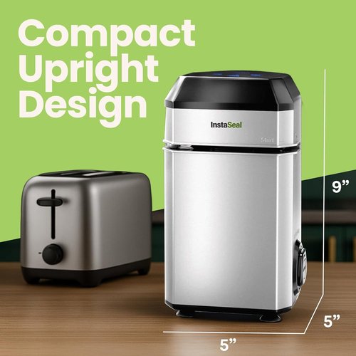 InstaSeal Vacuum Sealer - Preserves Food 5X Longer with 12 Bags | Compact Upright Design for Sous Vide Cooking