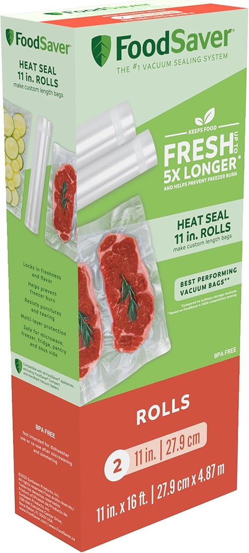FoodSaver Vacuum Seal Rolls - 11" x 16' BPA-Free Multilayer for Ultimate Food Preservation | 2-Pack