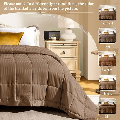 downluxe King Size Blanket with Satin Trim, Lightweight Down Alternative King Blanket for All Season, Machine Washable (Brown, 90x108 Inch)