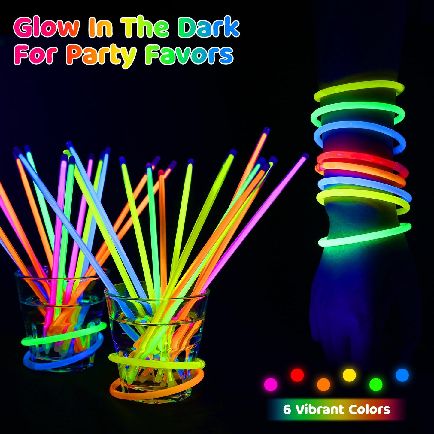 Mega-L 200 Pcs Glow Sticks Bulk Party Pack, Glow in the Dark Party Supplies, 8" Ultra Bright Glow Necklaces and Bracelets with Connectors for Neon Glow Birthday Pool Party, New Years Eve Party Favors