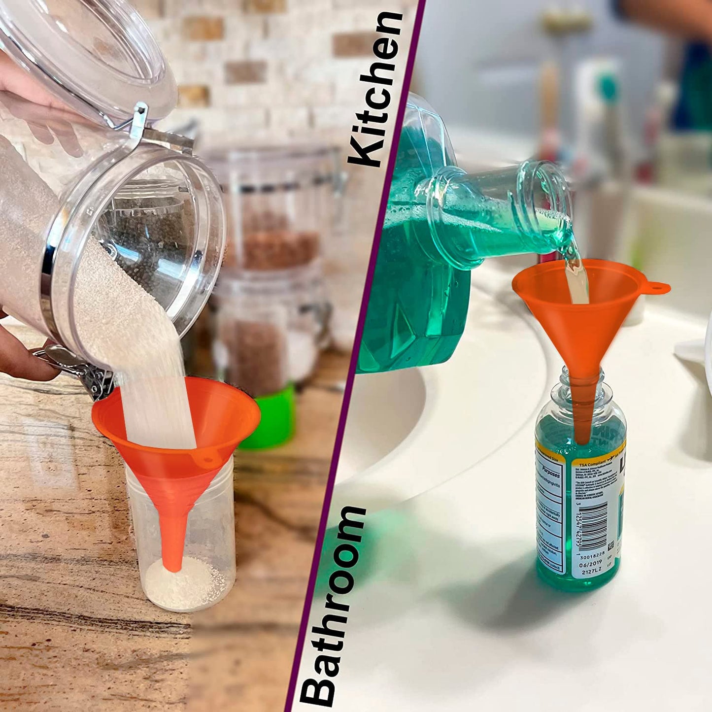 KarZone Oil Funnel Set (Orange, 4-Pack) – Plastic Funnels for Automotive Use – Funnels for Kitchen Use Filling Bottles and containers – Funnel for Water Bottles, Gas, Car Oil, Lubricants and Fluids