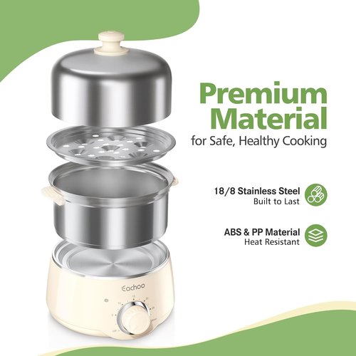 CACHOO 14-Egg Rapid Stainless Steel Egg Cooker - Compact Electric Boiler with Timer & Auto Shut Off | Beige