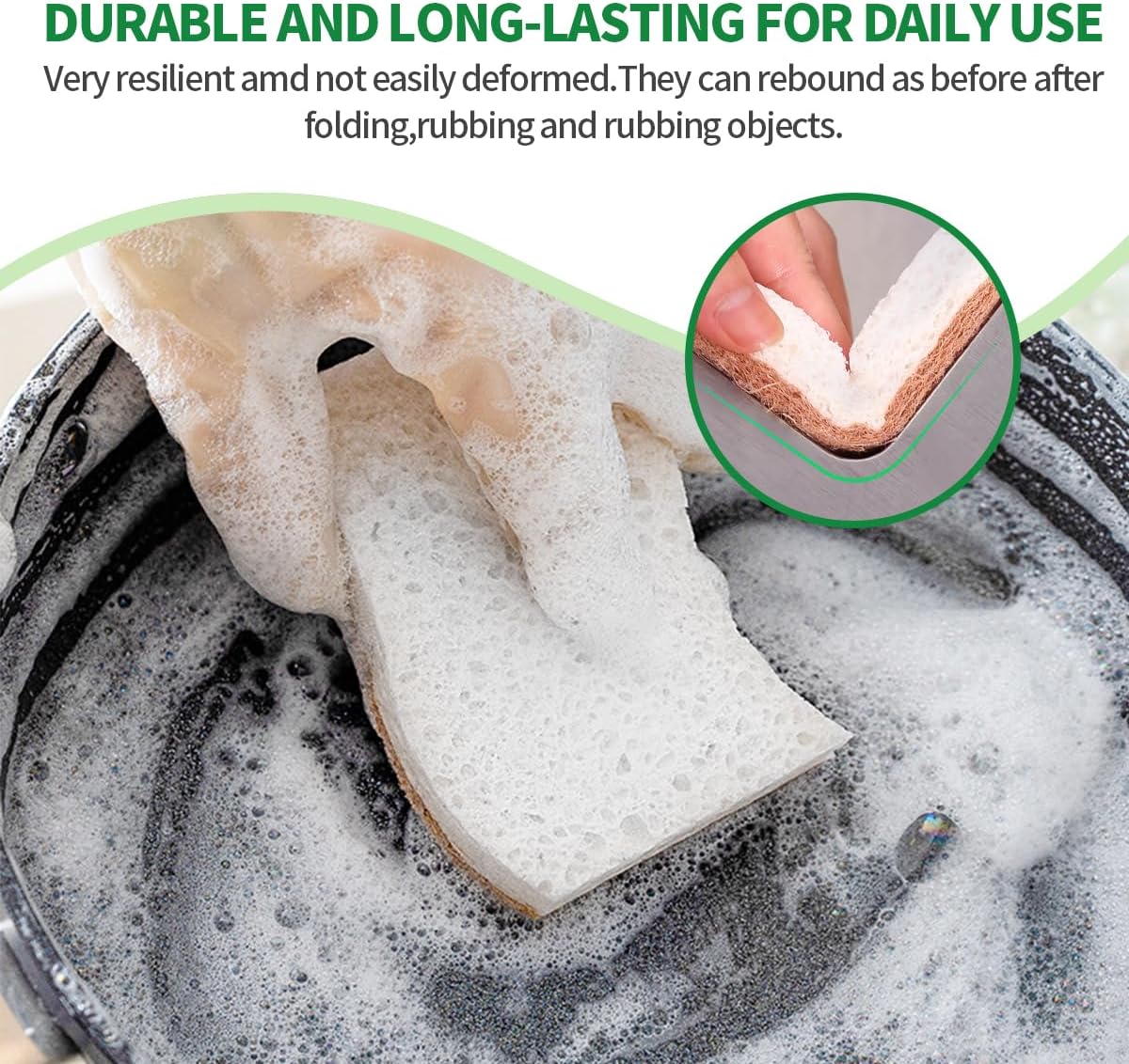 Skiennix Natural Dish Sponges - Plant-Based Biodegradable Cellulose with Coconut Scrubber | Eco-Friendly (Pack of 12)