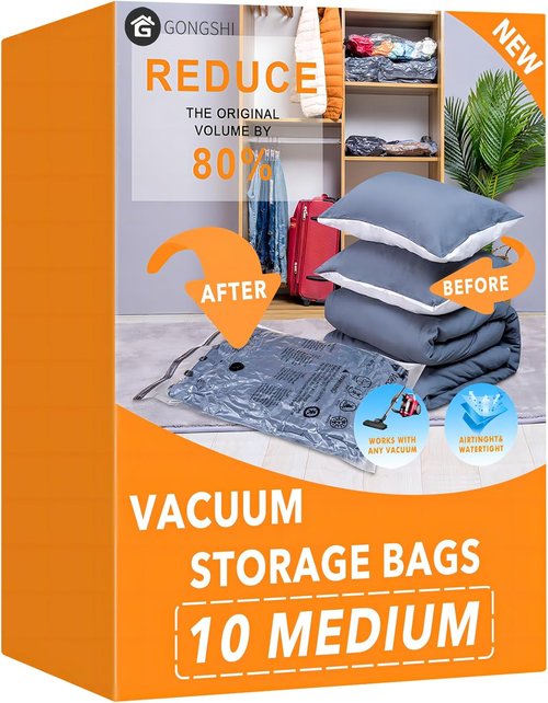 GONGSHI Vacuum Storage Bags - Space Saver Seal Bags for Clothing & Blankets | 10 M Size