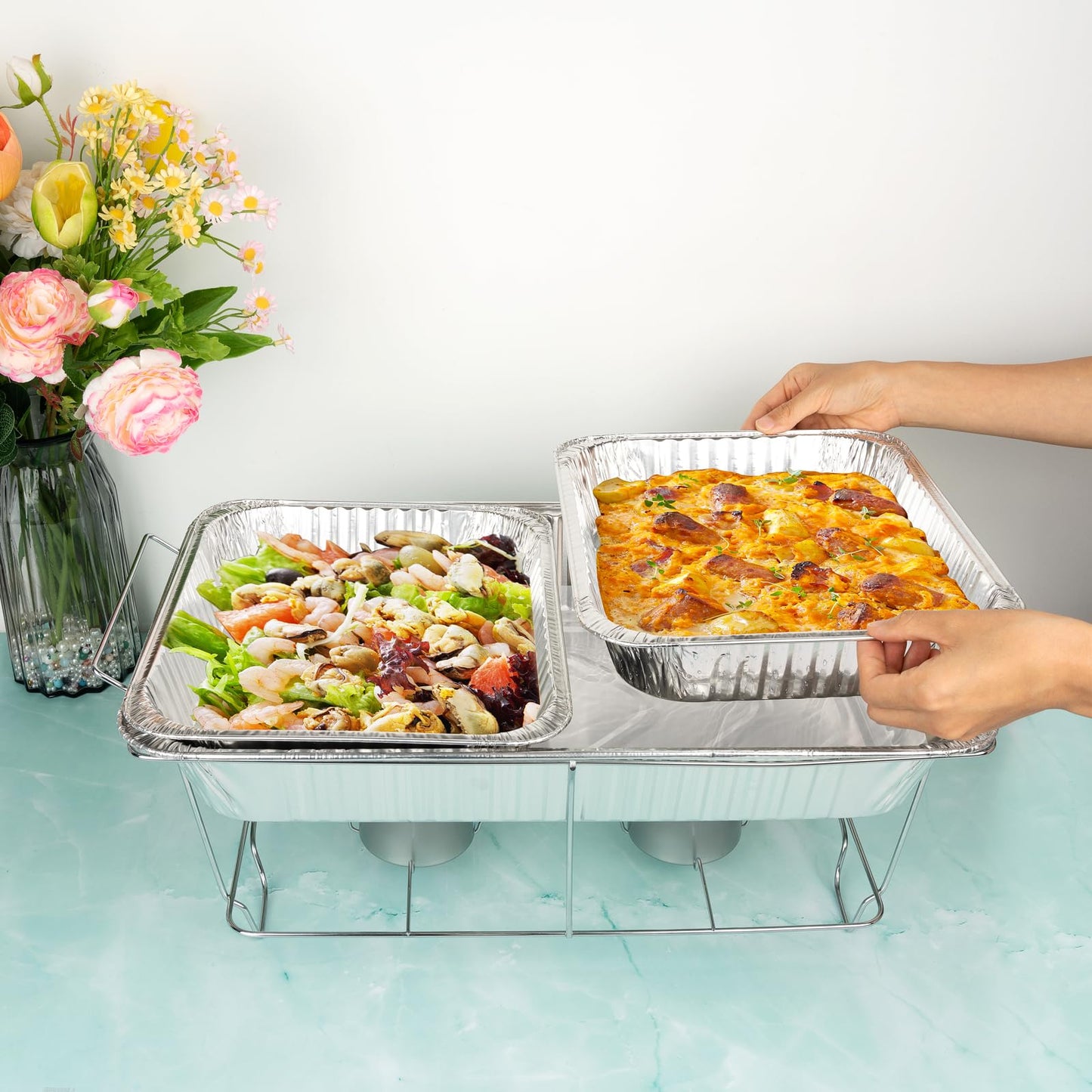 Roponan 9x13 Aluminum Foil Pans, 40-Pack Half Size Disposable Aluminum Foil Trays, Deep Steam Table Pans for Cooking, Baking, Grilling, Roasting, Heating & Serving Food