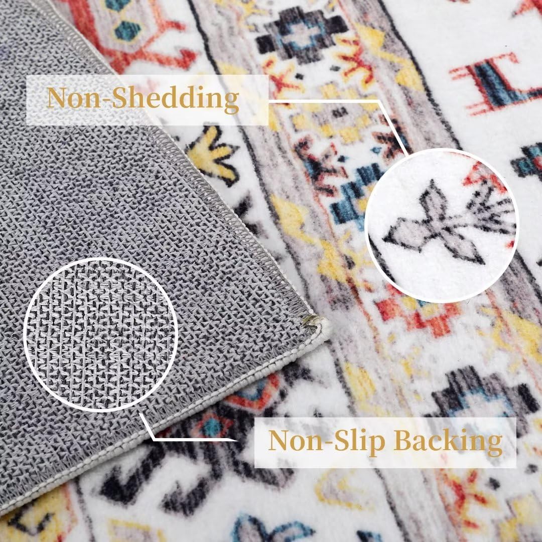 GlowSol GAOMON Area Rug 8x10 Washable Rug for Living Room Distressed Boho Rug Non Slip Non Shedding Indoor Rug Lightweight Foldable Rug for Living Room Bedroom, Yellow/Grey