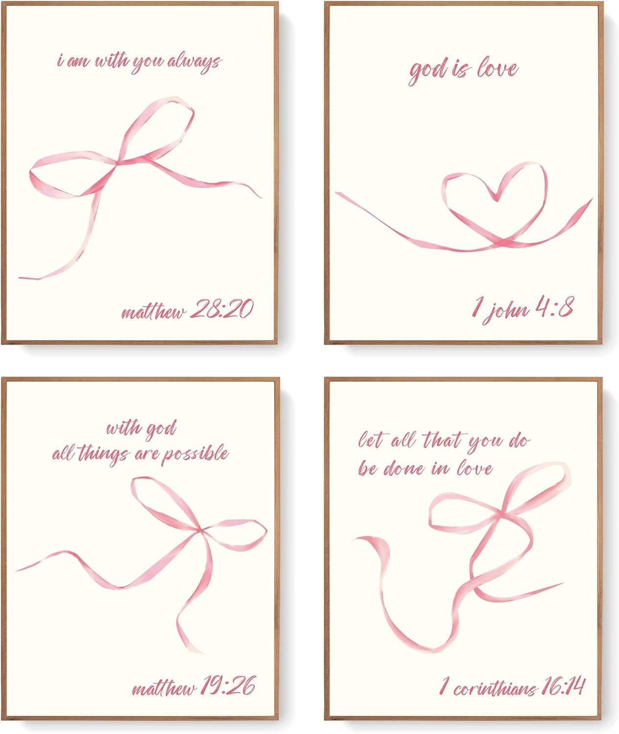 LARTSFRO Coquette Pink Bow Wall Art Decor - Aesthetic Posters for Teen Girls | Set of 4 Unframed 10x8 Inch