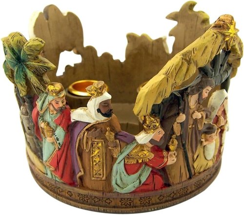 Catholic Brands Nativity Scene Candleholder - Holy Family Resin Design | 5.25 Inch Advent Decor