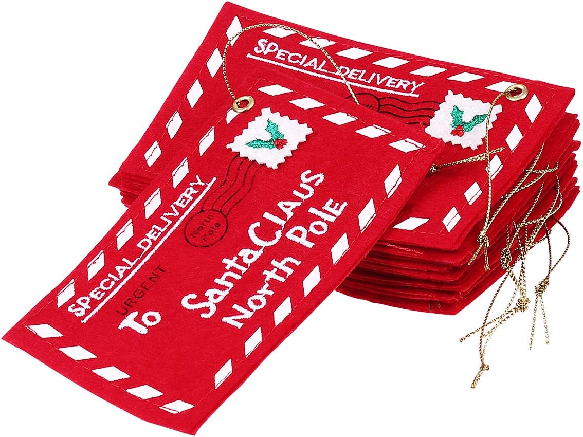 Santa Claus Letter Envelopes - 10pcs Christmas Candy Bags & Tree Ornaments (Red)