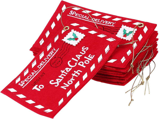 Santa Claus Letter Envelopes - 10pcs Christmas Candy Bags & Tree Ornaments (Red)