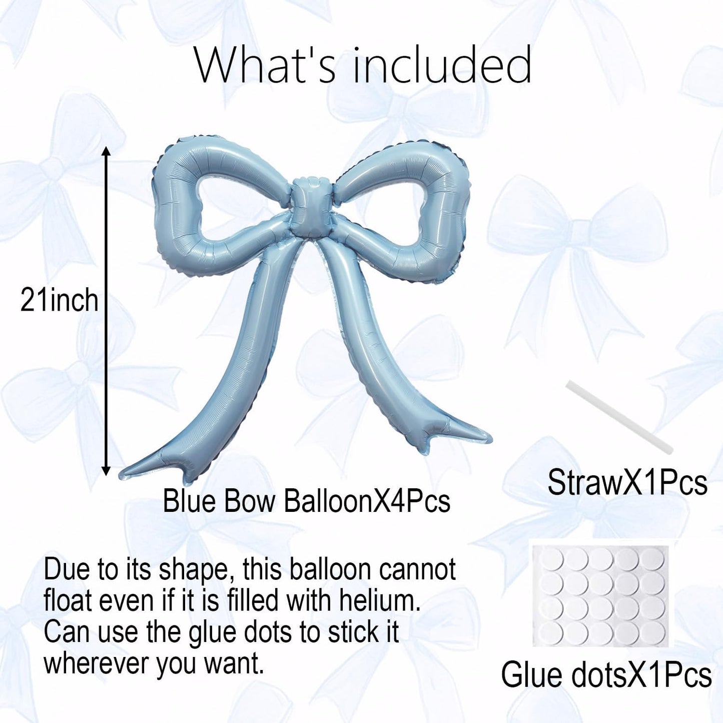 Skiennix 4Pcs Blue Bow Foil Balloons Set - Dusty Blue Mylar Balloons for Birthday & Baby Showers