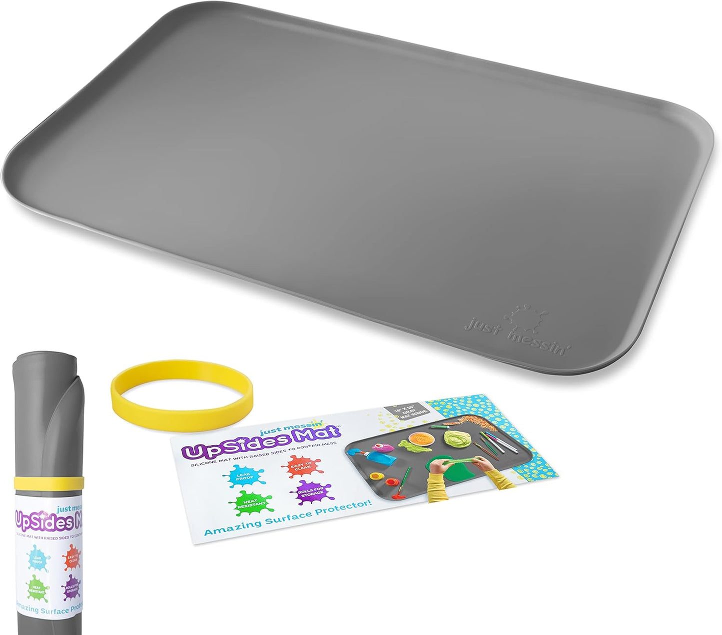 Just Messin’ Silicone Art Mat - Reusable Non-Slip Heat-Resistant Mat with Raised Edges | 16"x26", Gray