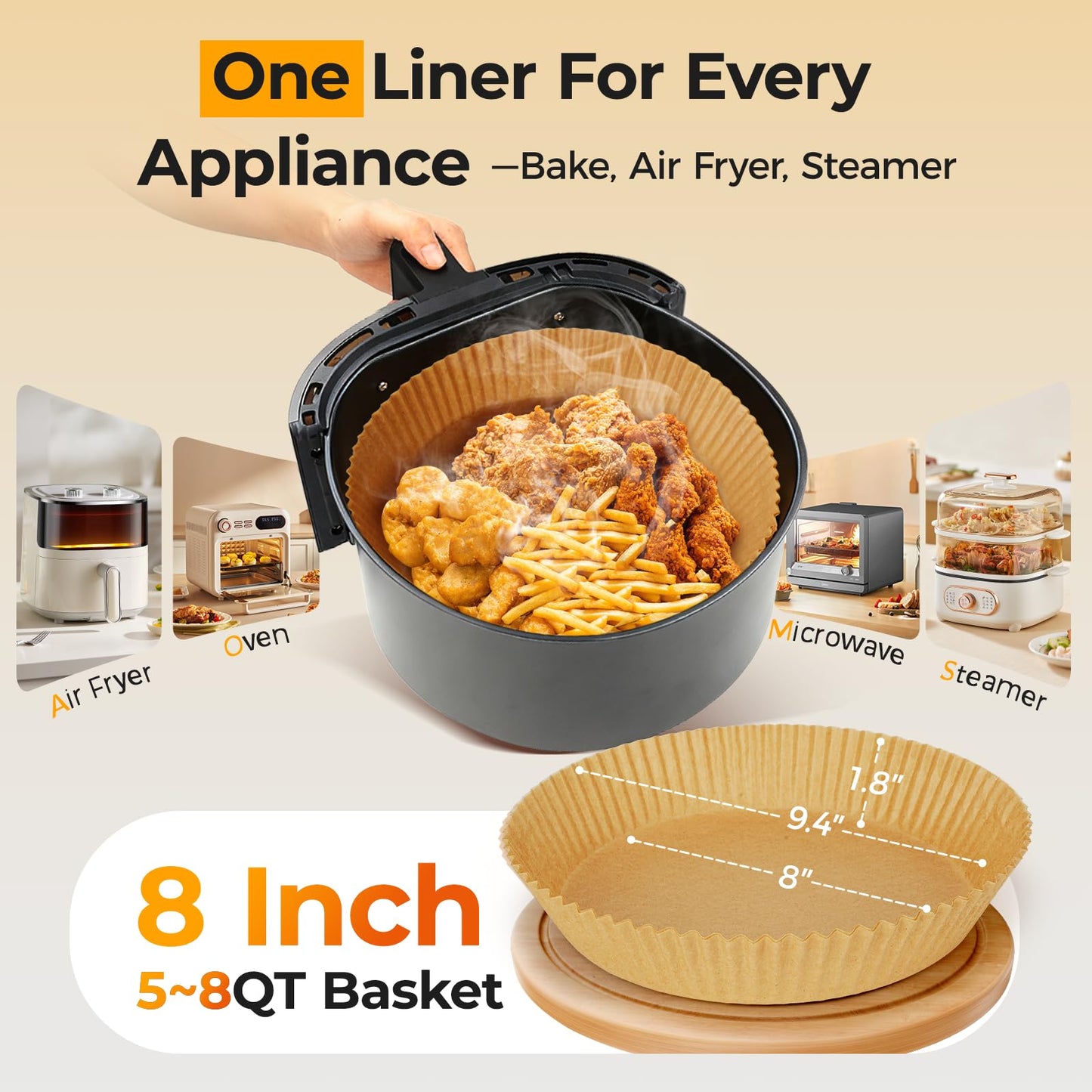 Air Fryer Liners for Ninja, 200 Pcs 8" Round Airfryer Paper Liners Disposable for Oven, Pans & Baking, Non-Stick and Oil Proof Parchment Paper for 5-8 qt Air Fryer Basket by Vailnd