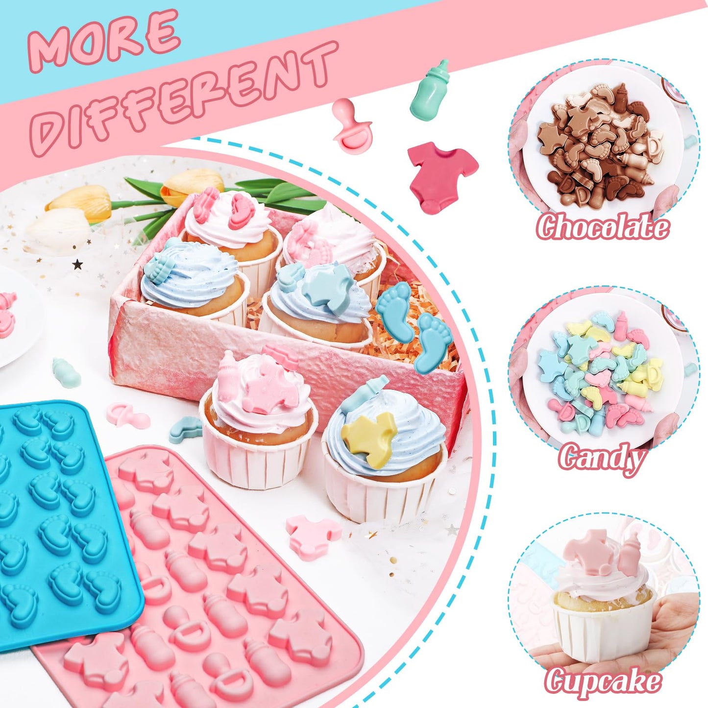 Webake Baby Feet Mold Baby Onesie Baby Bottle Pacifier Molds, Bite Size Silicone Chocolate Candy Molds Gummy Mould for Baby Shower Party Cake Decoration Cupcake Topper